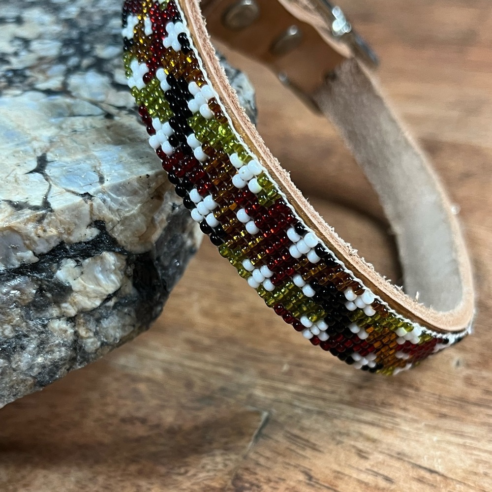Leather Beaded Dog Collar Handmade Brand New - Medium‎